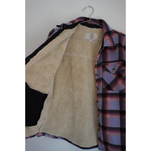 Sage Collective Plaid Plush Sherpa Lined Fleece Shirt Jacket Shacket Size Small - Picture 4 of 5